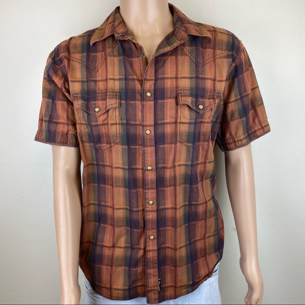 Retro Wrangler Brown short sleeve Pearl snap L